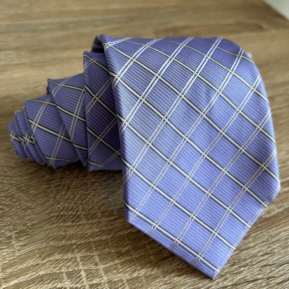 DKNY Lavender Purple Silk Tie Grid Design NWT - Picture 2 of 3